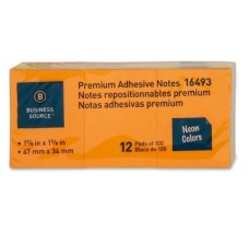 Notas Adhesivas 1 1/2'' X 2'' (3.81 x 5.08 cm), Colores Neón, Business Source, Paq/12 Blocks con 100 c/u