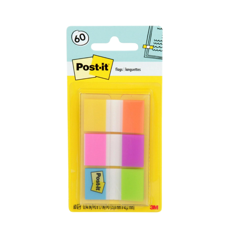 Banderitas Adhesivas Post-It® 1" x 1 7/10", Colores Variados, Paquete/60