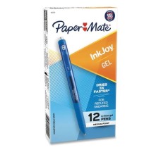 Bolígrafo de Gel Retráctil, Punto Mediano 0.7 mm, Paper Mate Inkjoy, Tinta Azul, Caja/12