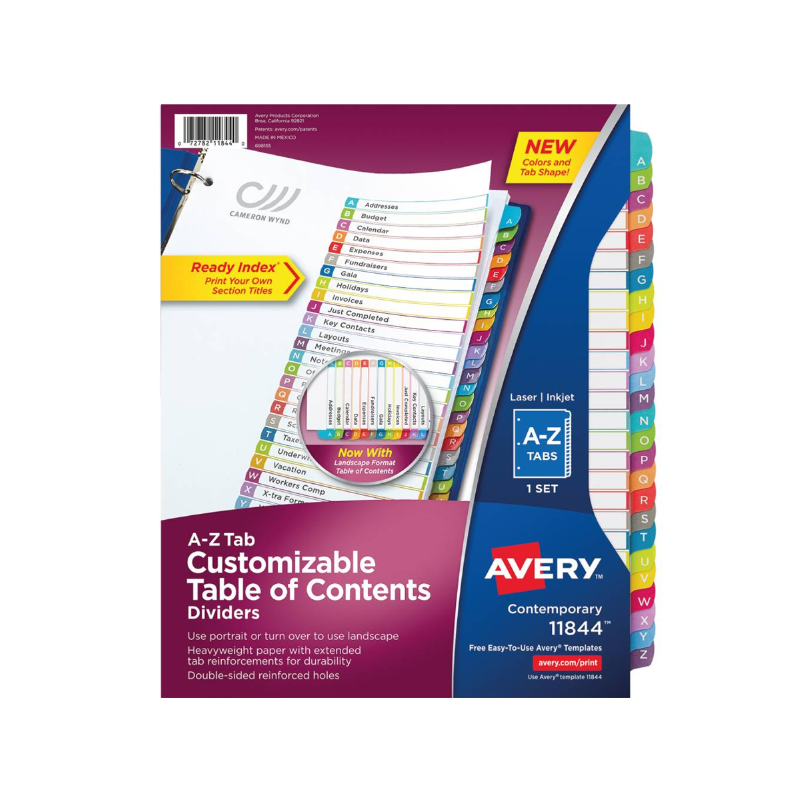 Separadores de Pestañas Insertables Alfabéticas, Multicolor, Set/26