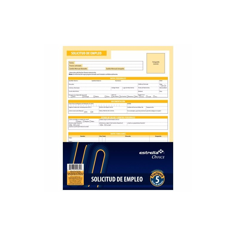 Solicitud de Empleo Estrella, Block/40