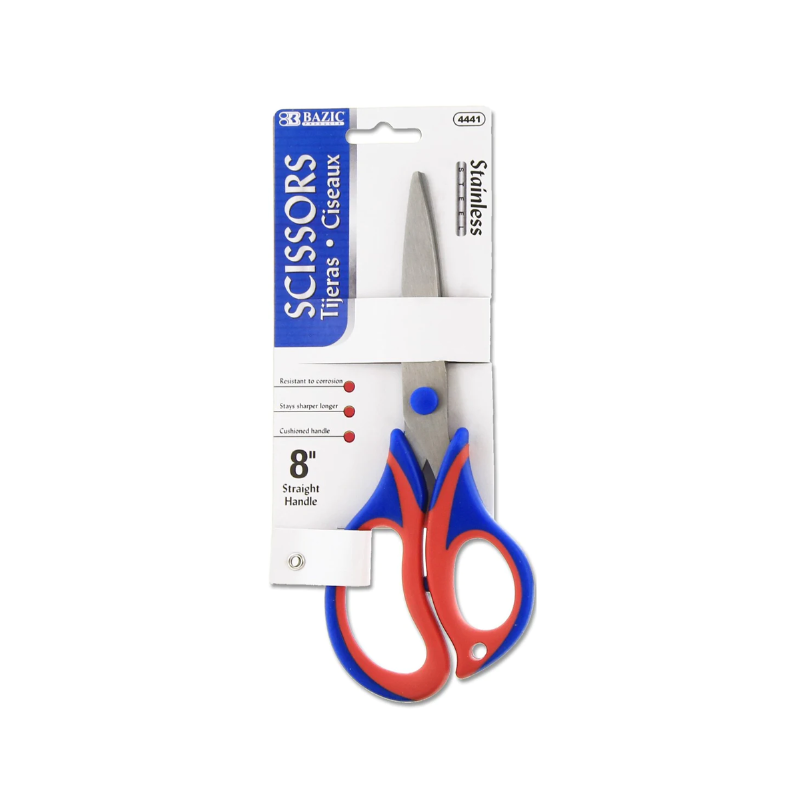 Tijeras de cero Inoxidable de 8'', Mango Recto de Agarre Suve, Azul/Rojo