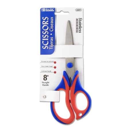 Tijeras de cero Inoxidable de 8'', Mango Recto de Agarre Suve, Azul/Rojo