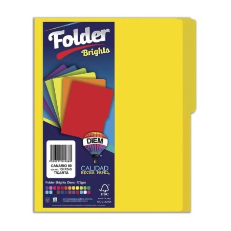 Folder de Archivo Tamaño Carta, Con Pestaña Lateral, Diem, Color Amarillo, Paquete/25