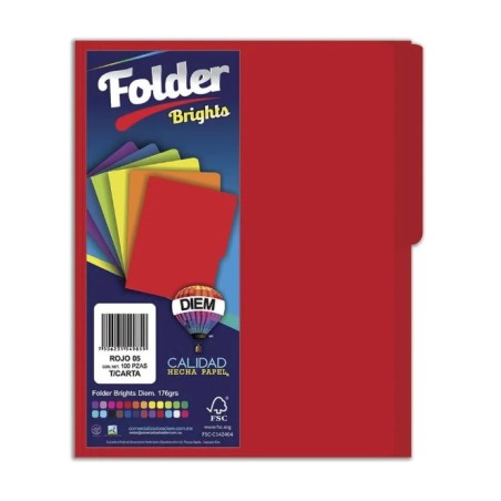 Folder de Archivo Tamaño Carta Rojo Diem, con Pestaña Lateral, Paquete/25
