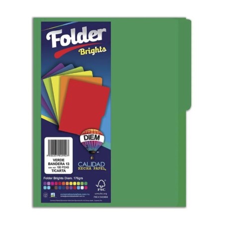 Folder de Archivo Tamaño Carta, Con Pestaña Lateral, Diem, Color Verde Bandera, Paquete/25