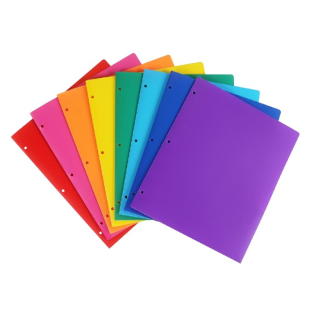Folders de Plástico Resistente 8.5'' X 11'', Tres Orificios, Colores Variados, Paquete/8