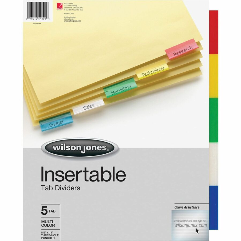 Separadores De Pestañas Insertables Wilson Jones, Multicolor, Set/5