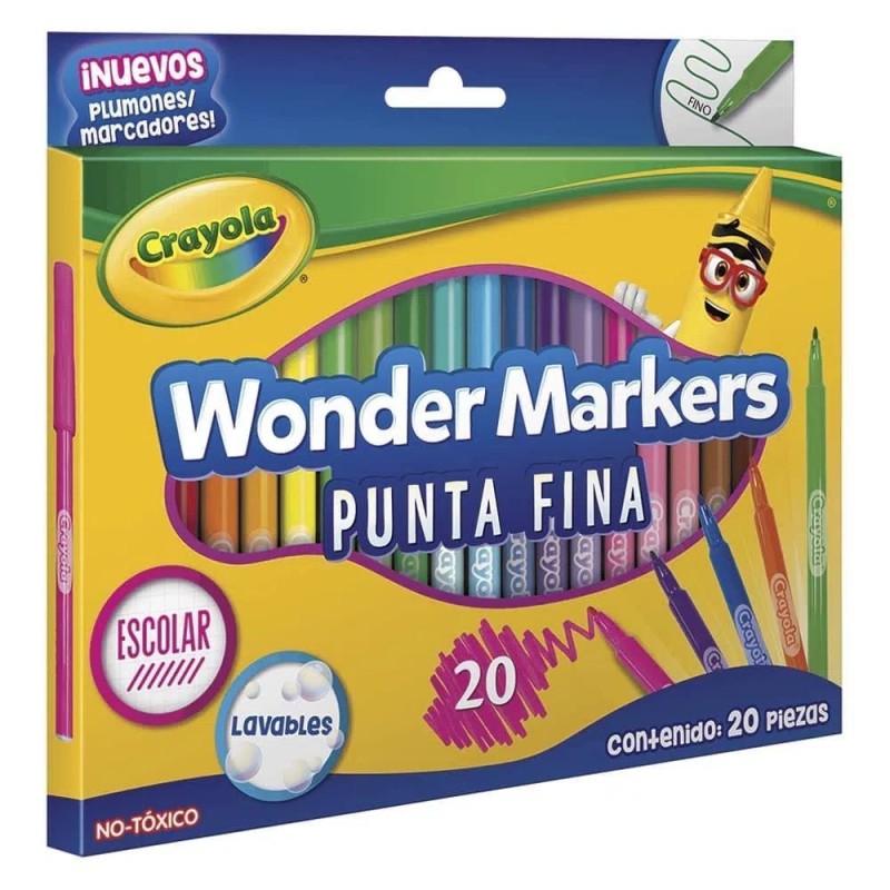 Marcadores Delgados Punta Fina, Wonder Markers Crayola, Caja/20