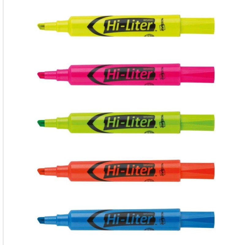 Resaltadores Hi Liter Avery, Punta Cincel, Colores Fluorescentes Variados,  Caja/12