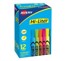 Resaltadores Hi Liter Avery, Punta Cincel, Colores Fluorescentes Variados,  Caja/12