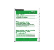 Separadores para hojas, Tamaño Carta, Color blanco, Pestañas Numéricas (1-10), Paquete/10