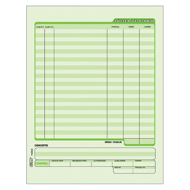 Póliza de Diario, Tamaño Carta, Printaform, Paquete de 3 Block con 50 c/u