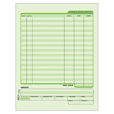 Póliza de Diario, Tamaño Carta, Printaform, Paquete de 3 Block con 50 c/u