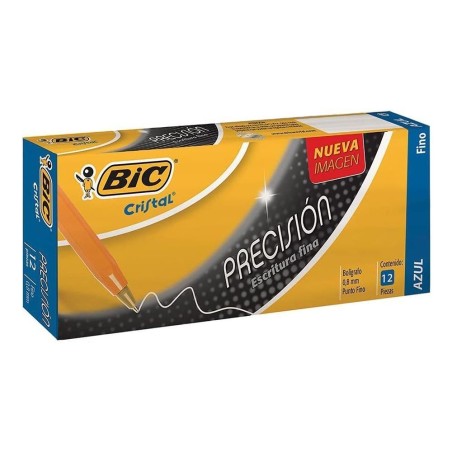Bolígrafo Punto Fino 0.8 mm, Clásica Bic® Cristal, Tinta Azul, Caja/12