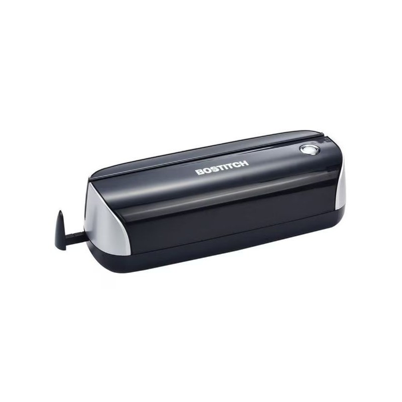 Perforadora Eléctrica Bostich de 3 Orificios, Funciona Con Pilas AA, Capacidad de 12 Hojas, Color Negro