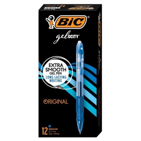 Bolígrafo de Gel, Punto Mediano 0.7 Mm, Bic® Gelocity, Tinta Azul, Caja/12