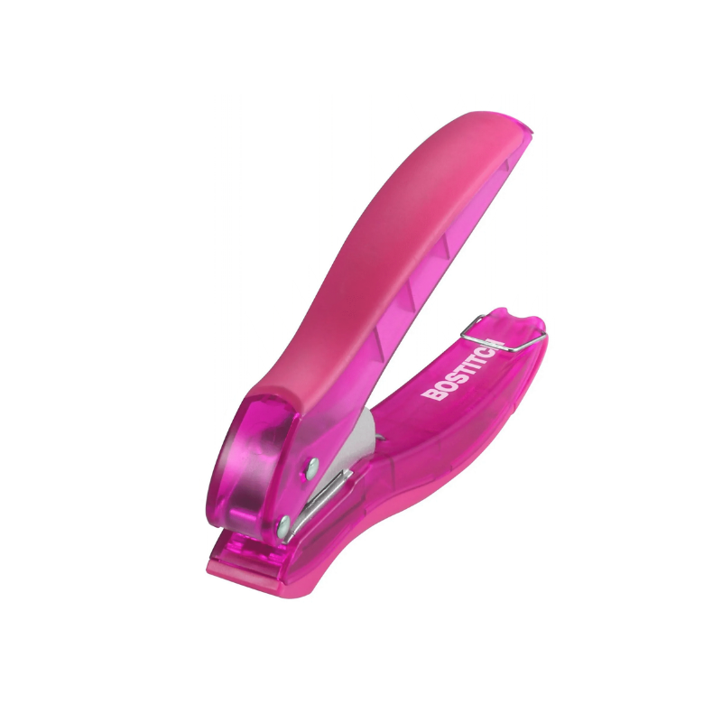 Perforadora de 1 Orificio, Ez Squeeze Bostich, Capacidad para 10 Hojas, Cuerpo Transparente, Colores Variados