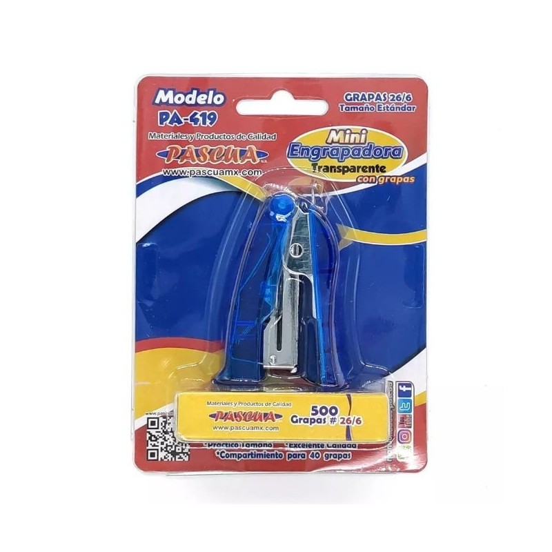 Engrapadora Mini de Plástico Transparente, 15 Hojas, Grapas Estándar 24/6, Pascua