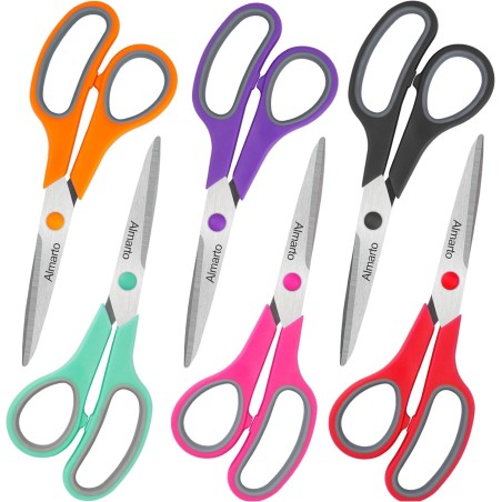 Tijeras Multiusos 8'', Agarre Cómodo de Plástico, Colores Variados, Paquete/6