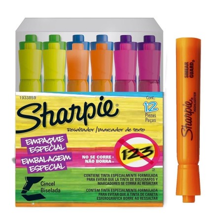 Resaltadores Sharpie, Punta Cincell, Colores Variados, Paquete/12