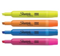 Resaltadores Smear Guard Sharpie, Punta De Cincel, Colores Fluorescentes, Paquete/4