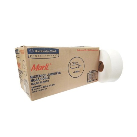 Higiénico Jumbo Jr. Blanco - Hoja Doble MARLI® 400 metros, 6 Rollos/caja.