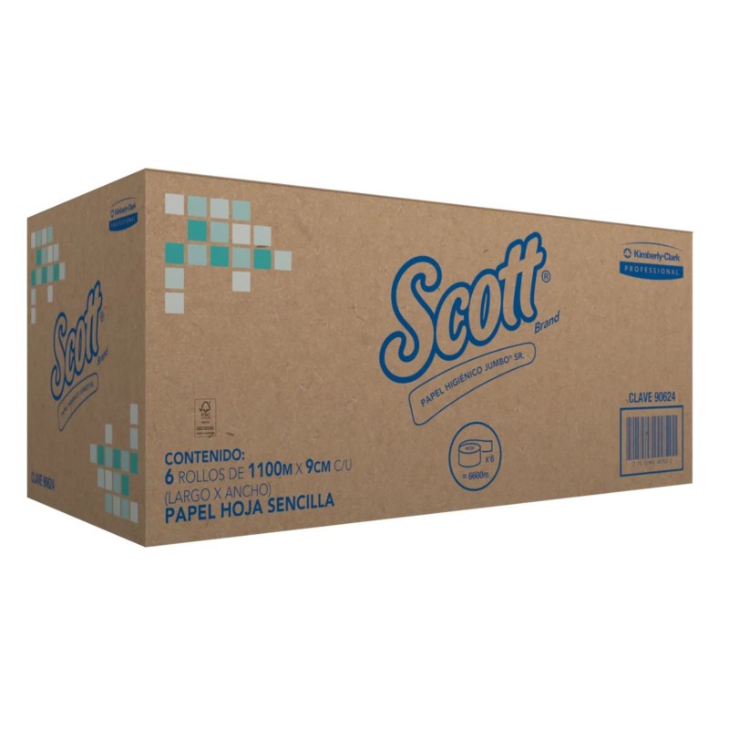Higiénico Jumbo Sr. Blanco - Hoja Sencilla SCOTT® 1100 metros, 6 Rollos/caja.