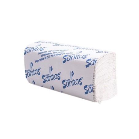 Toallas Interdobladas - Hoja Doble SANITAS® 24 x 21 cm, 20 Fajillas/caja.