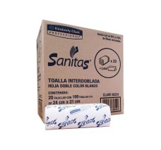 Toallas Interdobladas - Hoja Doble SANITAS® 24 x 21 cm, 20 Fajillas/caja.