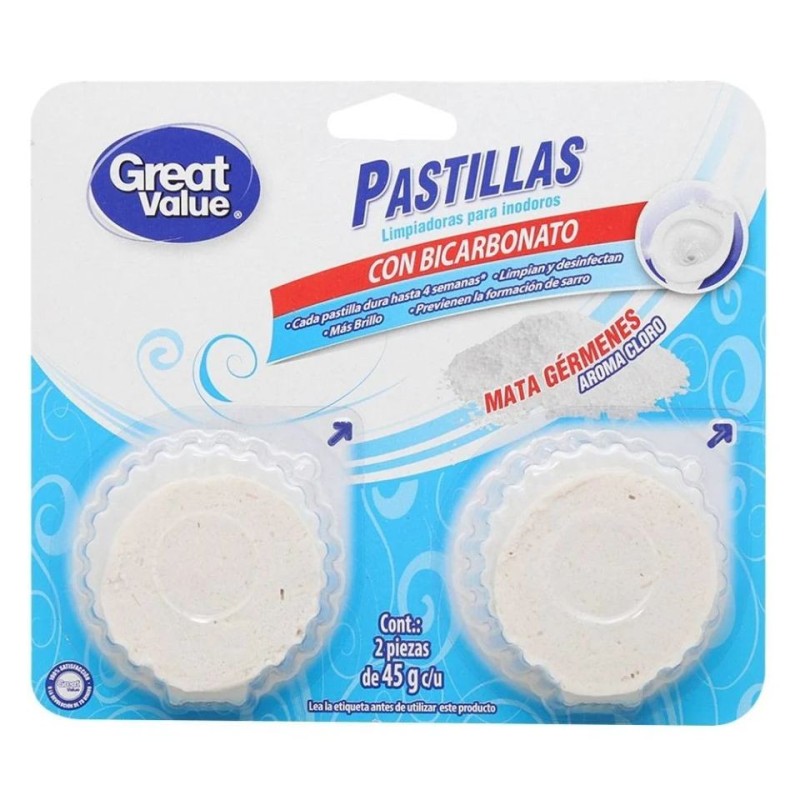 Pastilla de cloro para Inodoros GREAT VALUE® 2 pastillas de 45 Gr. 