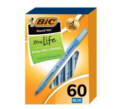 Bolígrafo Punto Mediano 1.0 mm, Bic®  Round Stic Xtra Life, Tinta Azul, Caja/60