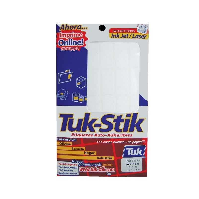 Etiquetas Blancas Auto-Adheribles 19 mm X 38 mm, Paquete/2520