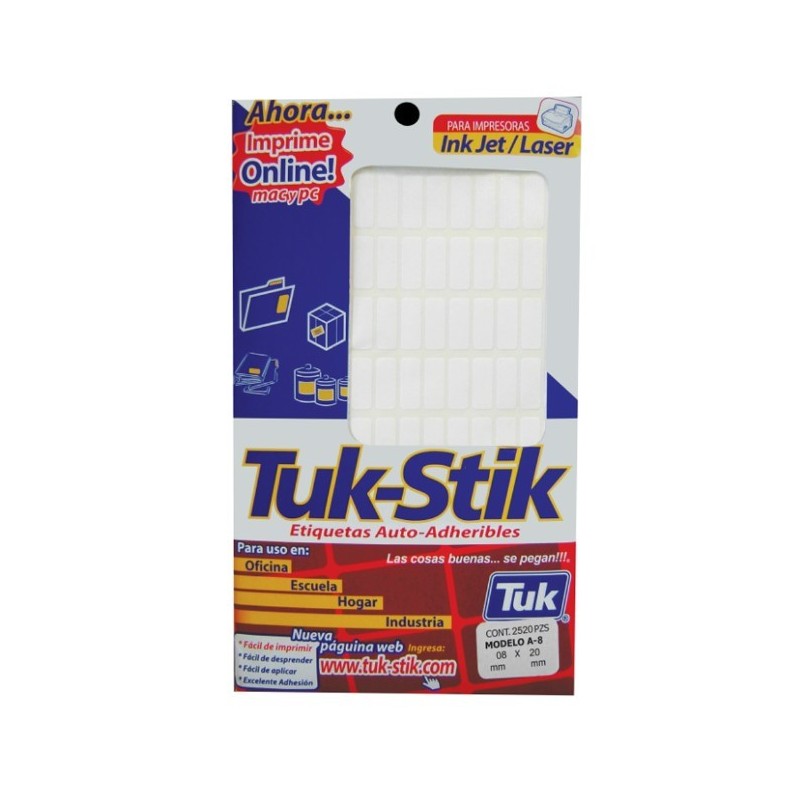 Etiquetas Blancas Auto-Adheribles 08 mm X 20 mm, Paquete/2520