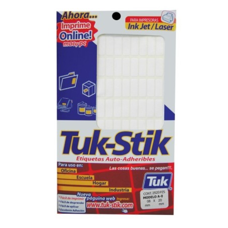 Etiquetas Blancas Auto-Adheribles 08 mm X 20 mm, Paquete/2520