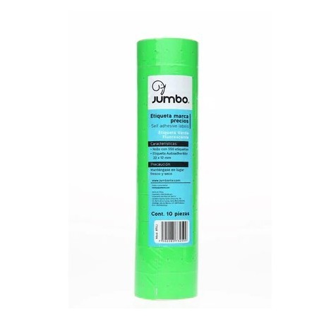 Etiqueta Verde en Rollo, Marca Precios, Jumbo, Paq/10 rollos con 550 etiquetas