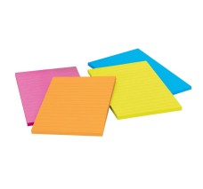 Notas Adhesivas con Rayas, 4'' X 6'' (10.16 x 15.24 cm), Post-It® Super Sticky, Colores Neón, Paq/3 con 45 c/u
