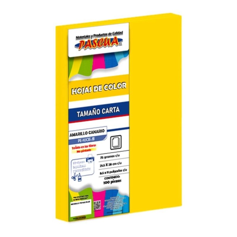 Hojas Color Amarillo Canario, Tamaño Carta, Pascua, Paquete/100