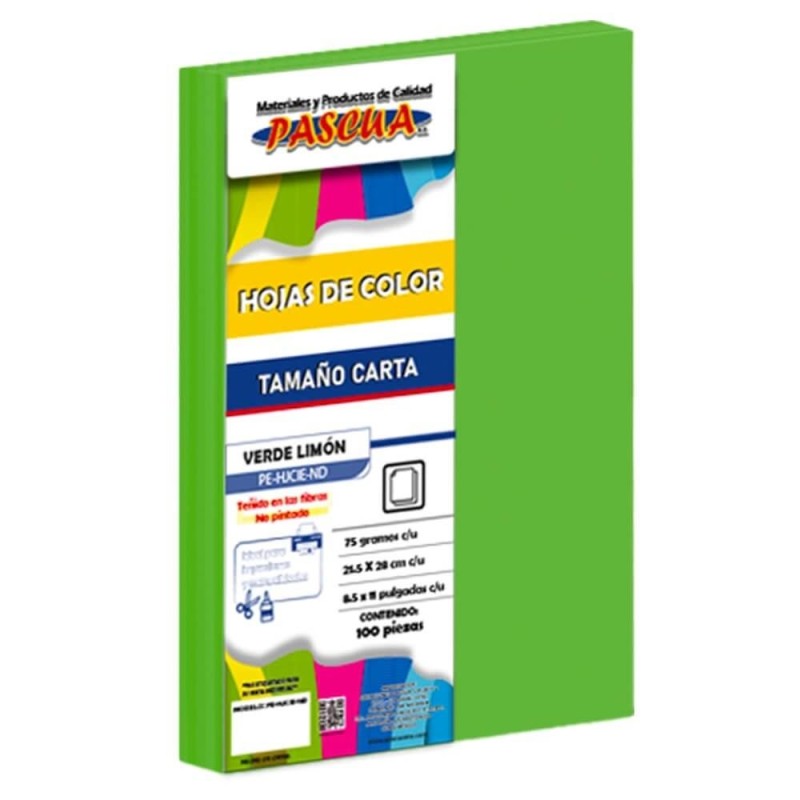 Hojas Color Verde Limón, Tamaño Carta, Pascua, Paquete/100