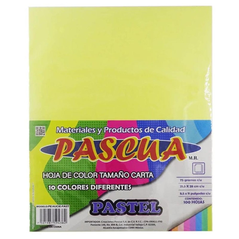 Hojas Color Pastel, Tamaño Carta, Pascua, Paquete/100