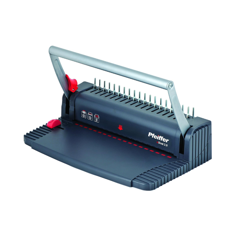 Máquina de Encuadernación 2.0 Pfeiffer, 20 Agujeros, Capacidad 8 Hojas, Negro/Rojo
