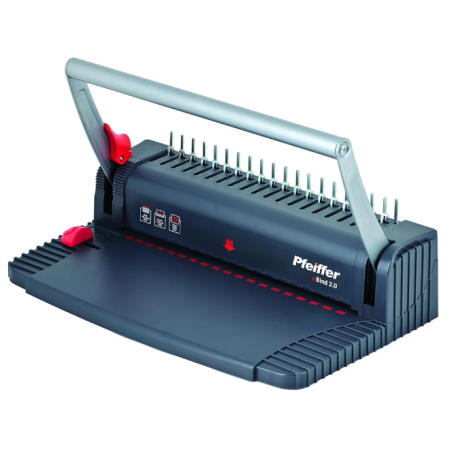 Máquina de Encuadernación 2.0 Pfeiffer, 20 Agujeros, Capacidad 8 Hojas, Negro/Rojo