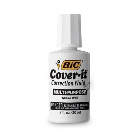 Corrector Liquido Bic Cover-It Wite-Out, Aplicador con brocha, Botella 20 Ml, Paquete/12