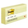 Notas Adhesivas 3’’ X 3’’ (7.62 X 7.60 Cm)  Post-It®, Color Amarillo, Rayado, Paq/6 Blocks con 100 c/u