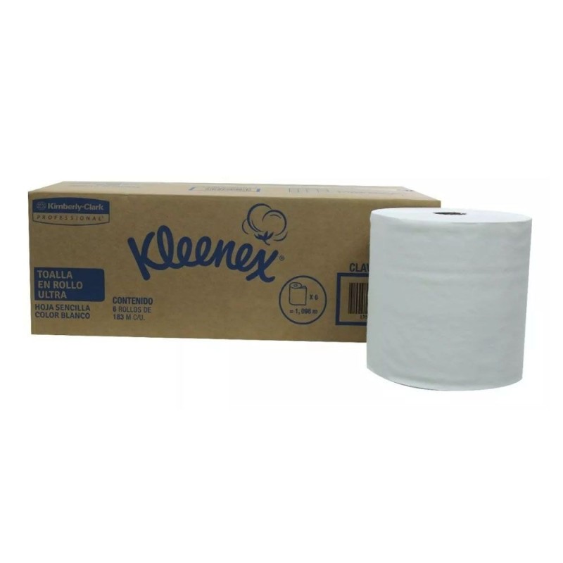 Toalla Blanca para Manos en Rollo KLEENEX  Ultra , 183 m, 6 Rollos. 