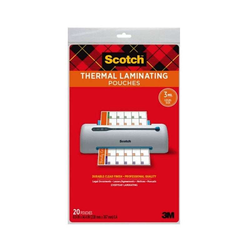 Mica Térmica de Laminación Scotch, Legal 8.9 '' X 14'',  3 mil, Paquete/20