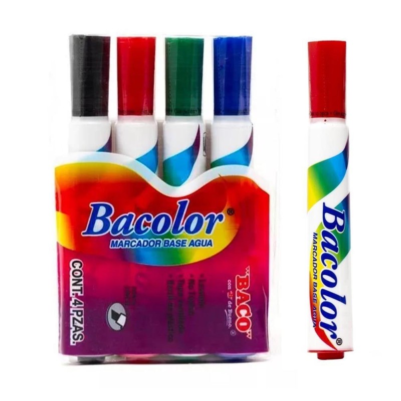 Marcador Base Agua para Pintarron, Bacolor, Paquete/4