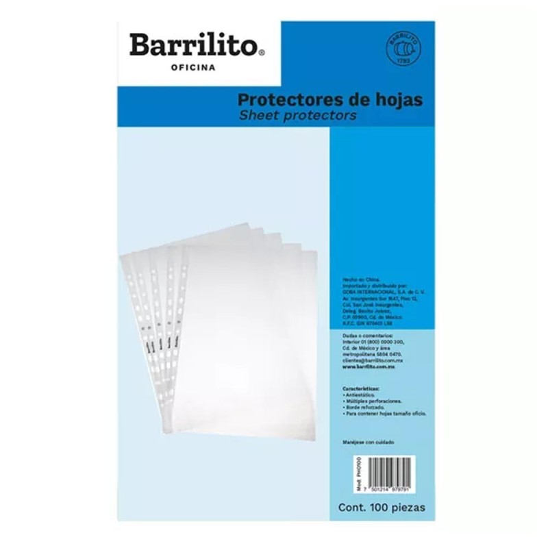 Protector de Hojas de Plástico Transparentes, Barrilito, Tamaño Carta, Paquete/100