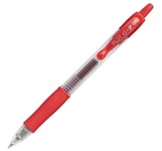 Bolígrafo de Gel Retráctil, Punto Extra Fino 0.5 mm, Pilot G2, Tinta Roja, Caja/12