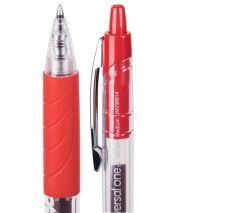 Bolígrafo de Gel Retráctil, Punto Fino 0.7 mm, Universal One, Tinta Roja, Caja/12